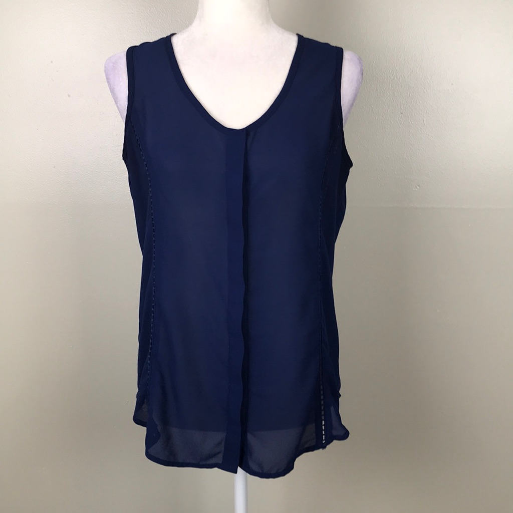 Rose + Olive Blouse Navy Blue Sleeveless Button